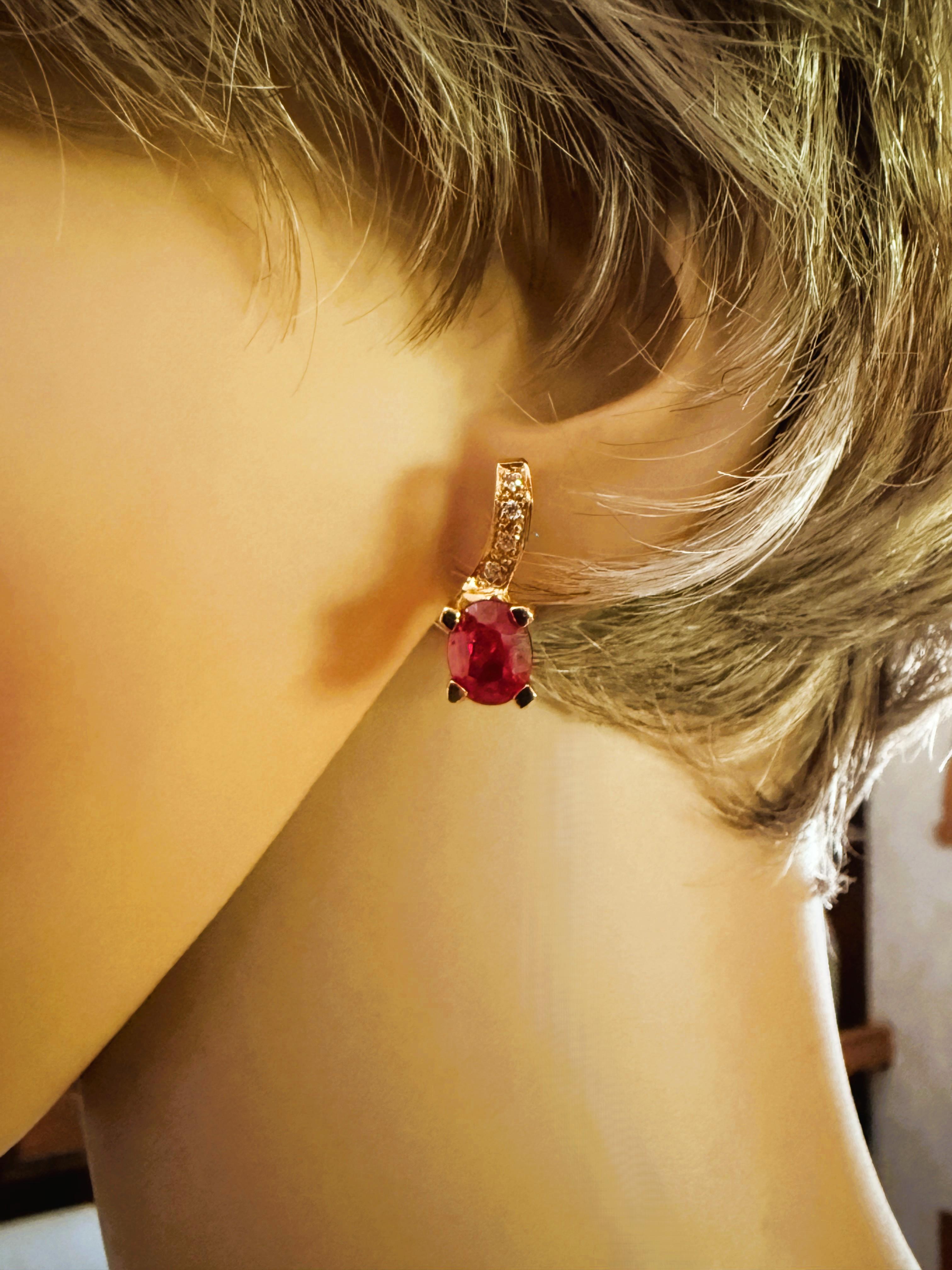 Oval Cut New 5 Carat Red Sapphire & Diamond Cut Sapphire Yellow Gold PL Sterling Earring For Sale