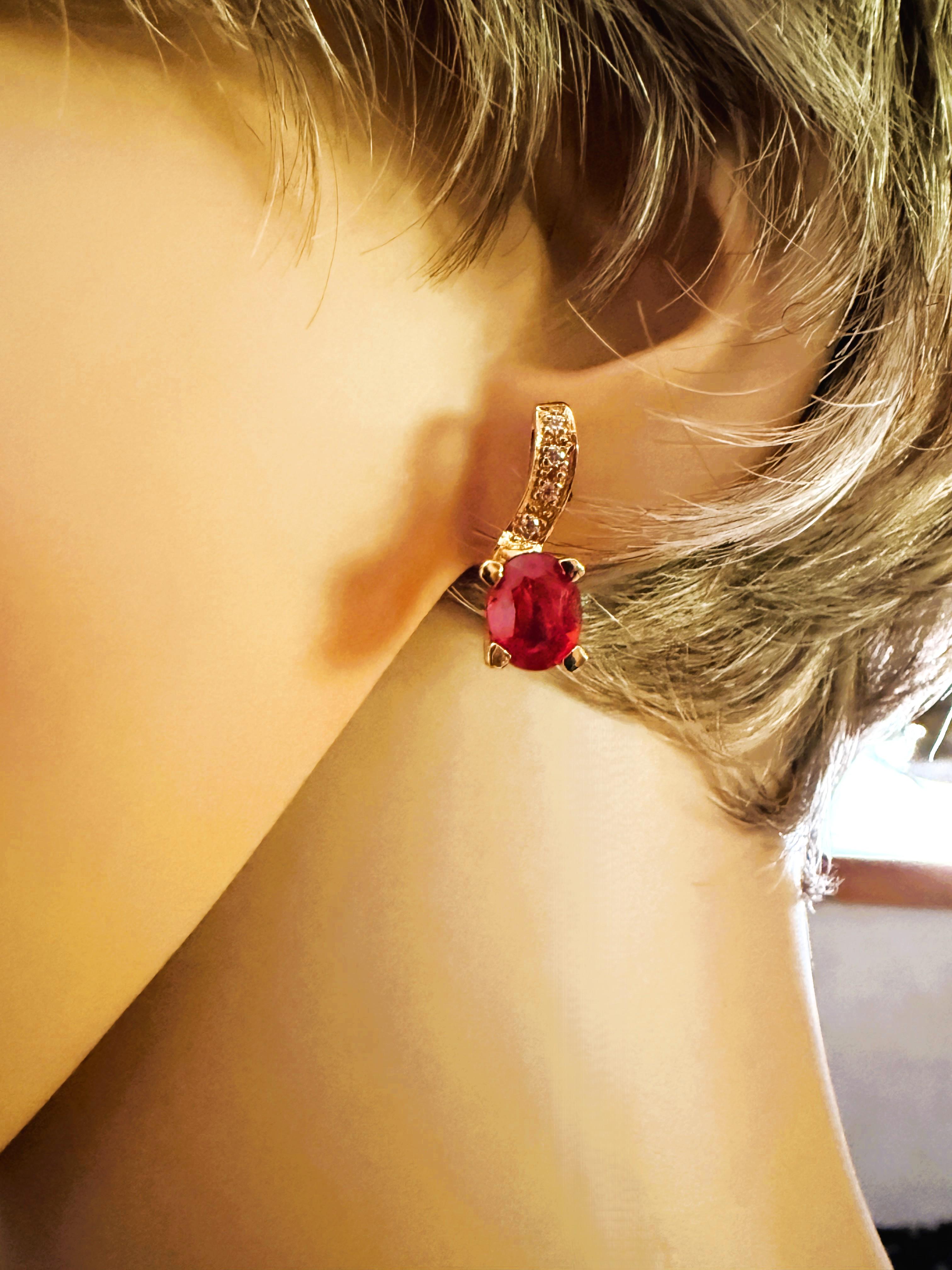 New 5 Carat Red Sapphire & Diamond Cut Sapphire Yellow Gold PL Sterling Earring In New Condition For Sale In Eagan, MN