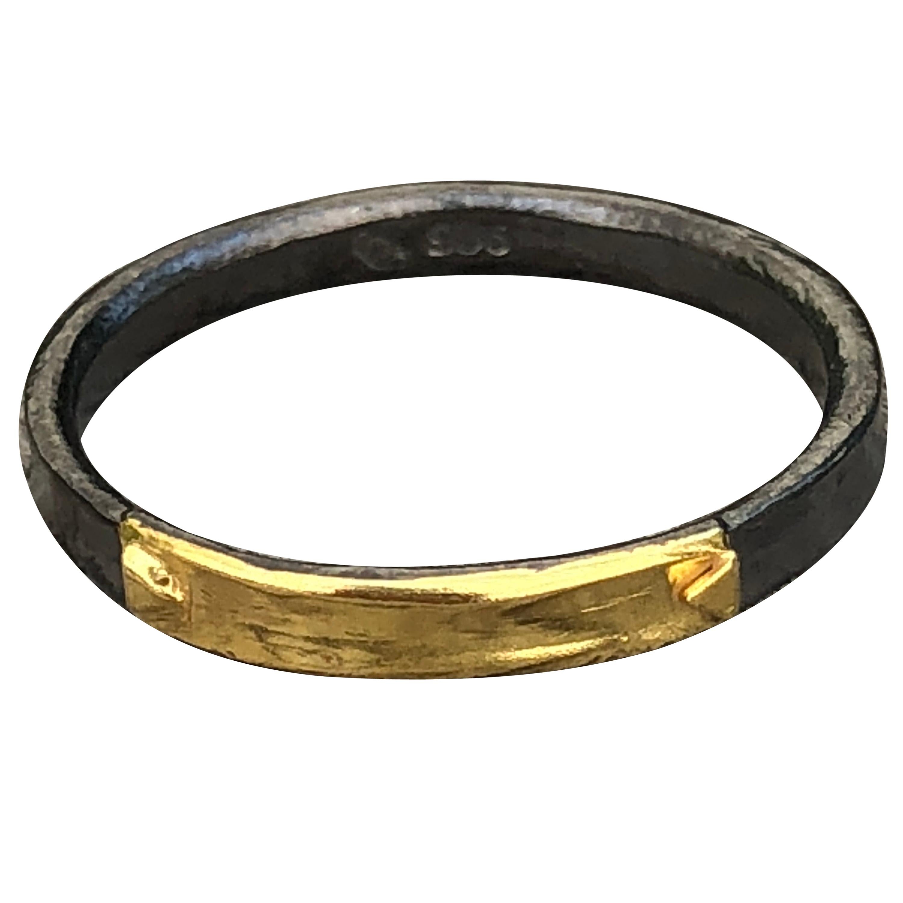 14 Karat Yellow Gold Oxidized Silver Wedding Band Ring For Sale