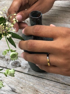 14 Karat Yellow Gold Oxidized Silver Wedding Band Ring