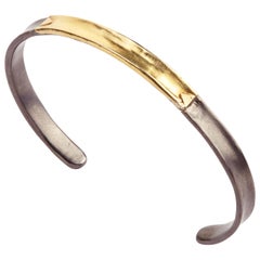 Bangle Bracelet, 14 Karat Gold Oxidized Sterling Silver