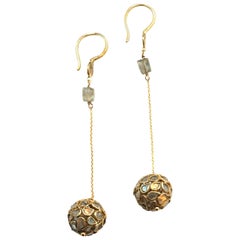 Dangle Earrings, 22 Karat Gold Diamond-Faceted Beads