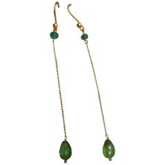 Dangle Earrings, Emerald, Green Tourmaline, 14 Karat Gold