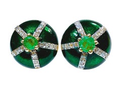 New .50 Carat Emerald & Diamond Cut Sapphire & Enamel 14k Gold PL Earrings