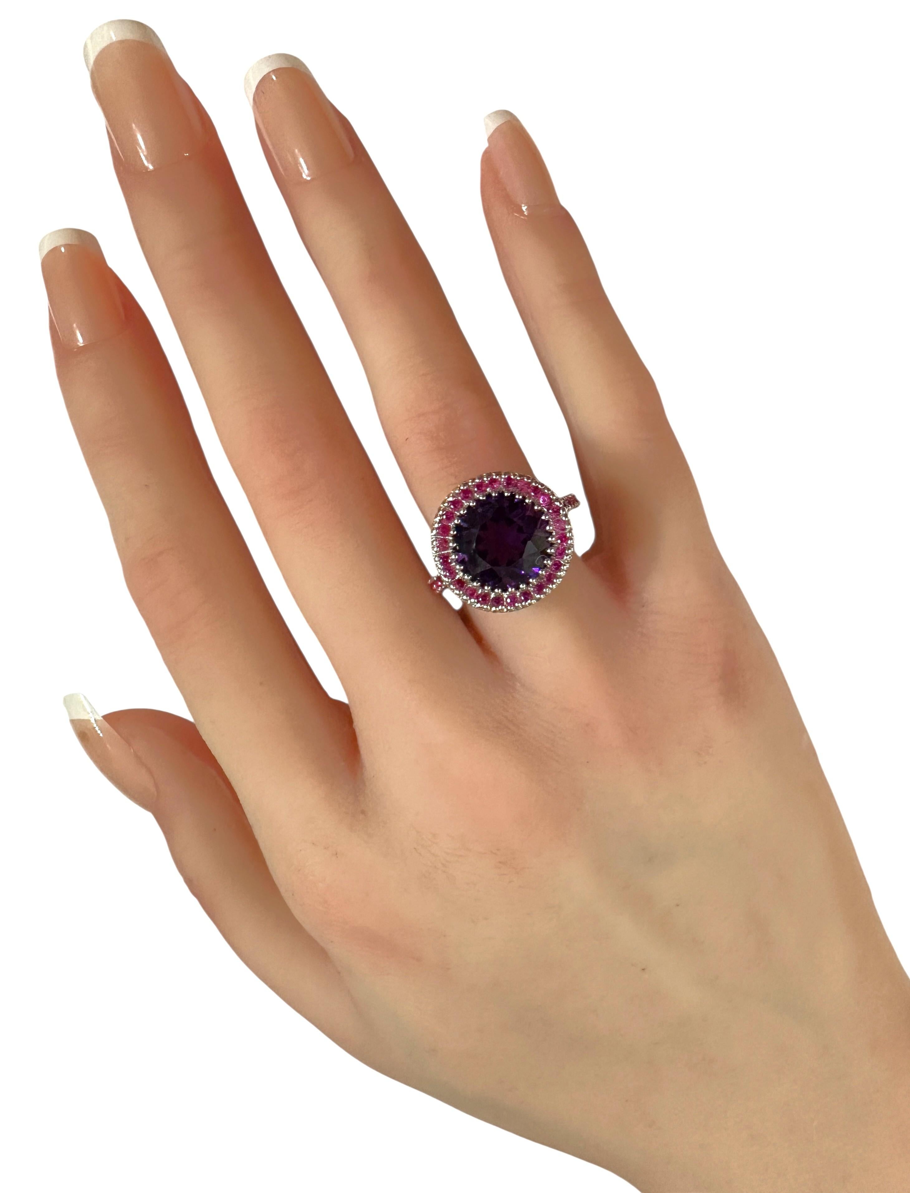 Nuevo Anillo de Plata de Ley con Amatista de 5,05 Quilates y Zafiro Rosa Tallado con Diamante en venta 4