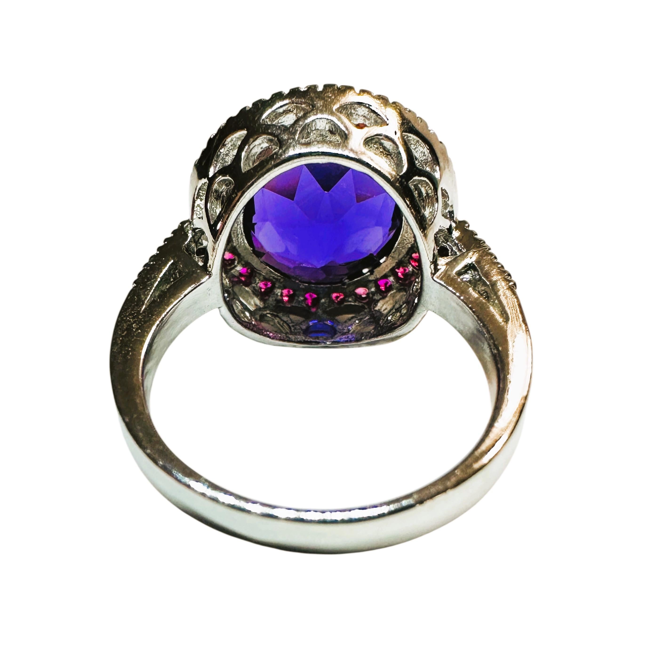 Nuevo Anillo de Plata de Ley con Amatista de 5,05 Quilates y Zafiro Rosa Tallado con Diamante Corte redondo en venta