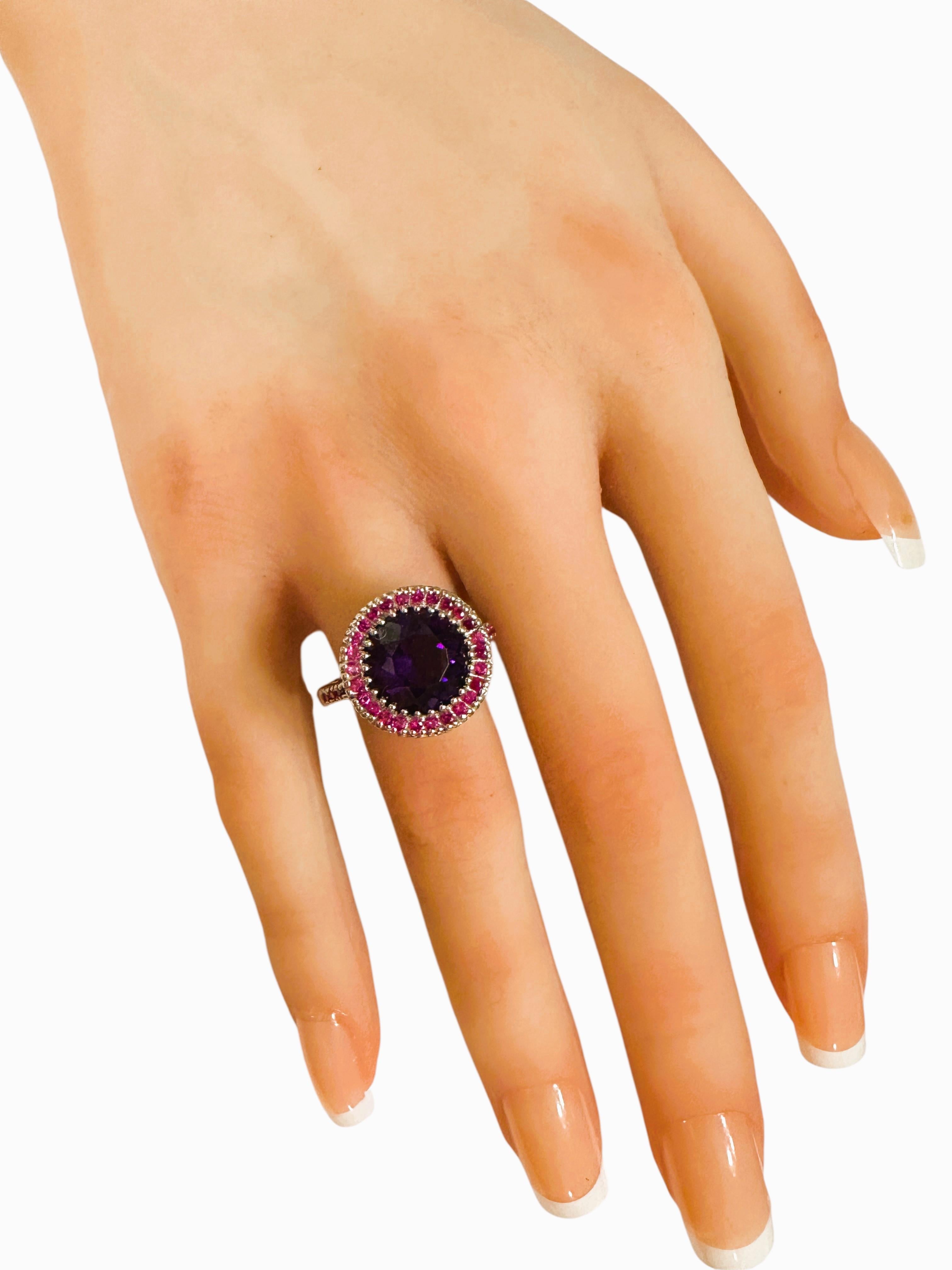 De las mujeres Nuevo Anillo de Plata de Ley con Amatista de 5,05 Quilates y Zafiro Rosa Tallado con Diamante en venta