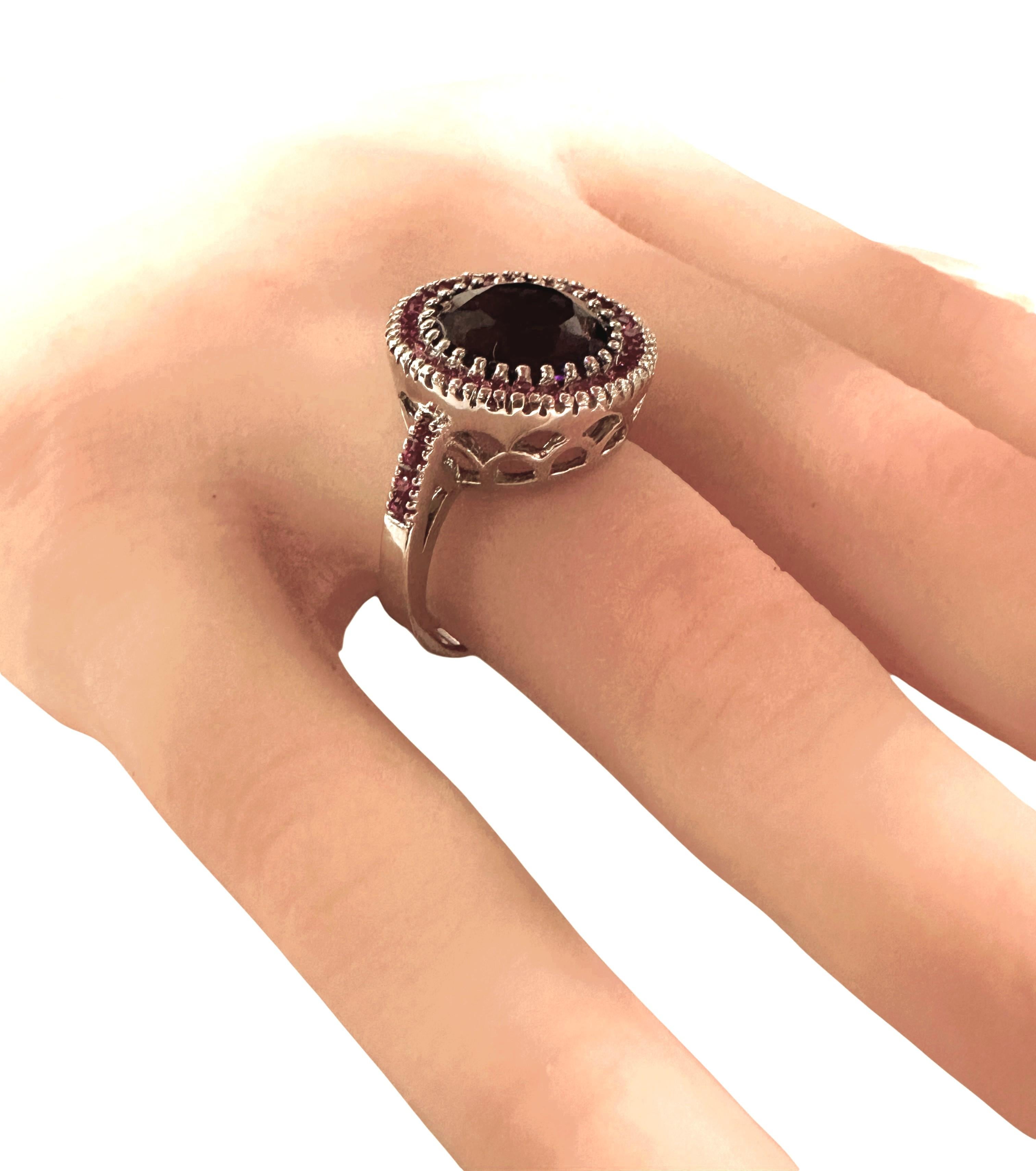 Nuevo Anillo de Plata de Ley con Amatista de 5,05 Quilates y Zafiro Rosa Tallado con Diamante en venta 1