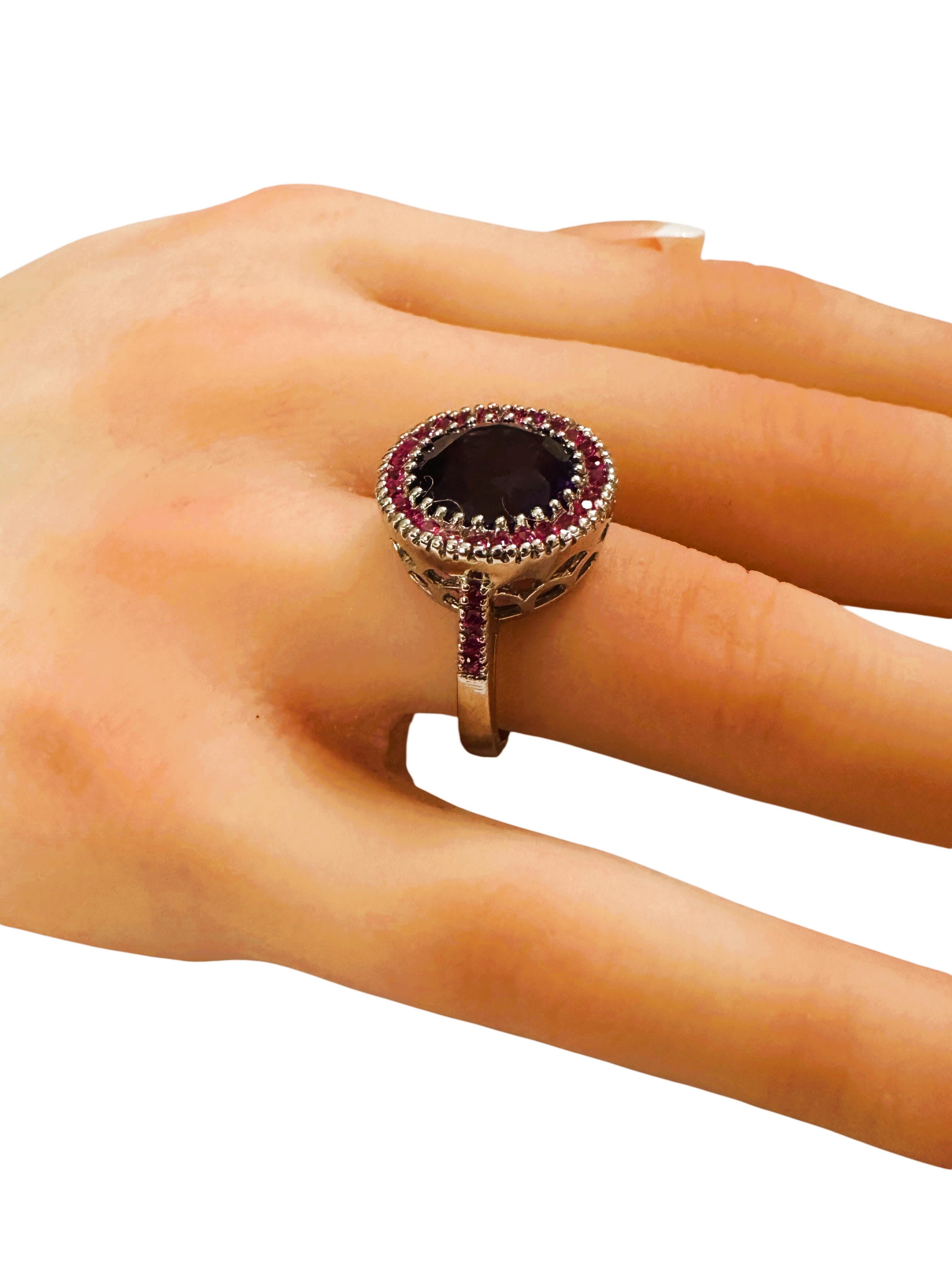 Nuevo Anillo de Plata de Ley con Amatista de 5,05 Quilates y Zafiro Rosa Tallado con Diamante en venta 2