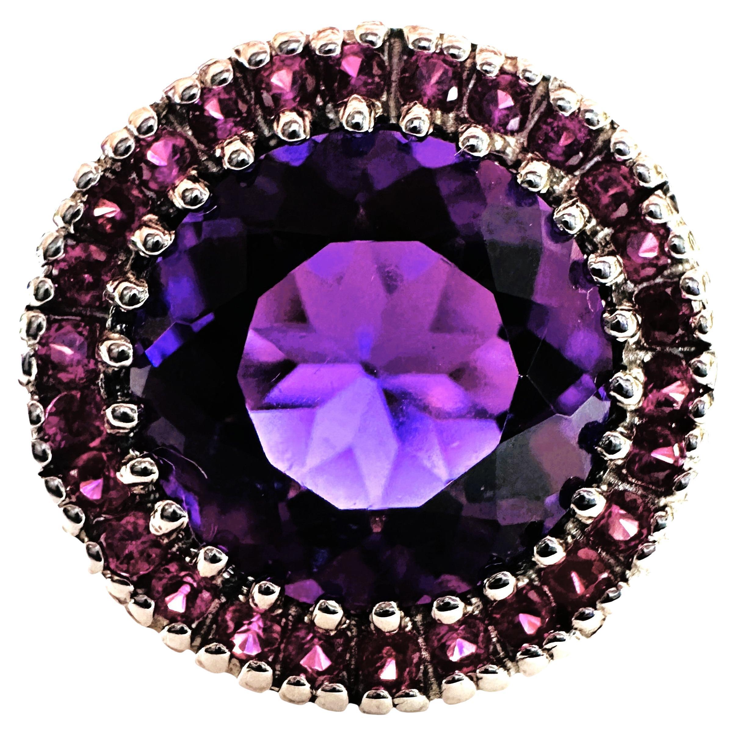 Nuevo Anillo de Plata de Ley con Amatista de 5,05 Quilates y Zafiro Rosa Tallado con Diamante en venta