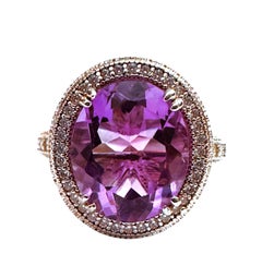 New 5.05 Carat Amethyst & Diamond Cut Sapphire Sterling Silver Ring