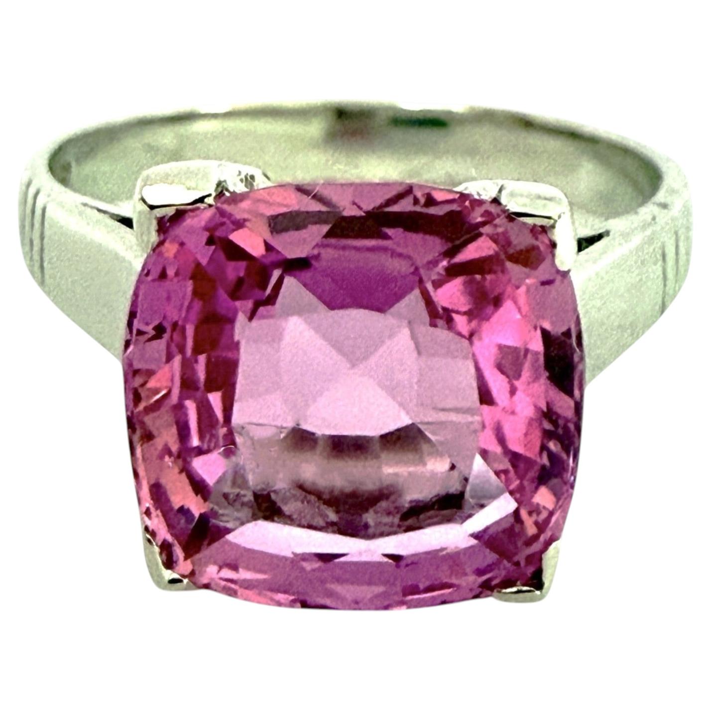 New 5.05 Carat Cushion Cut Pink Sapphire Sterling Ring 6.75