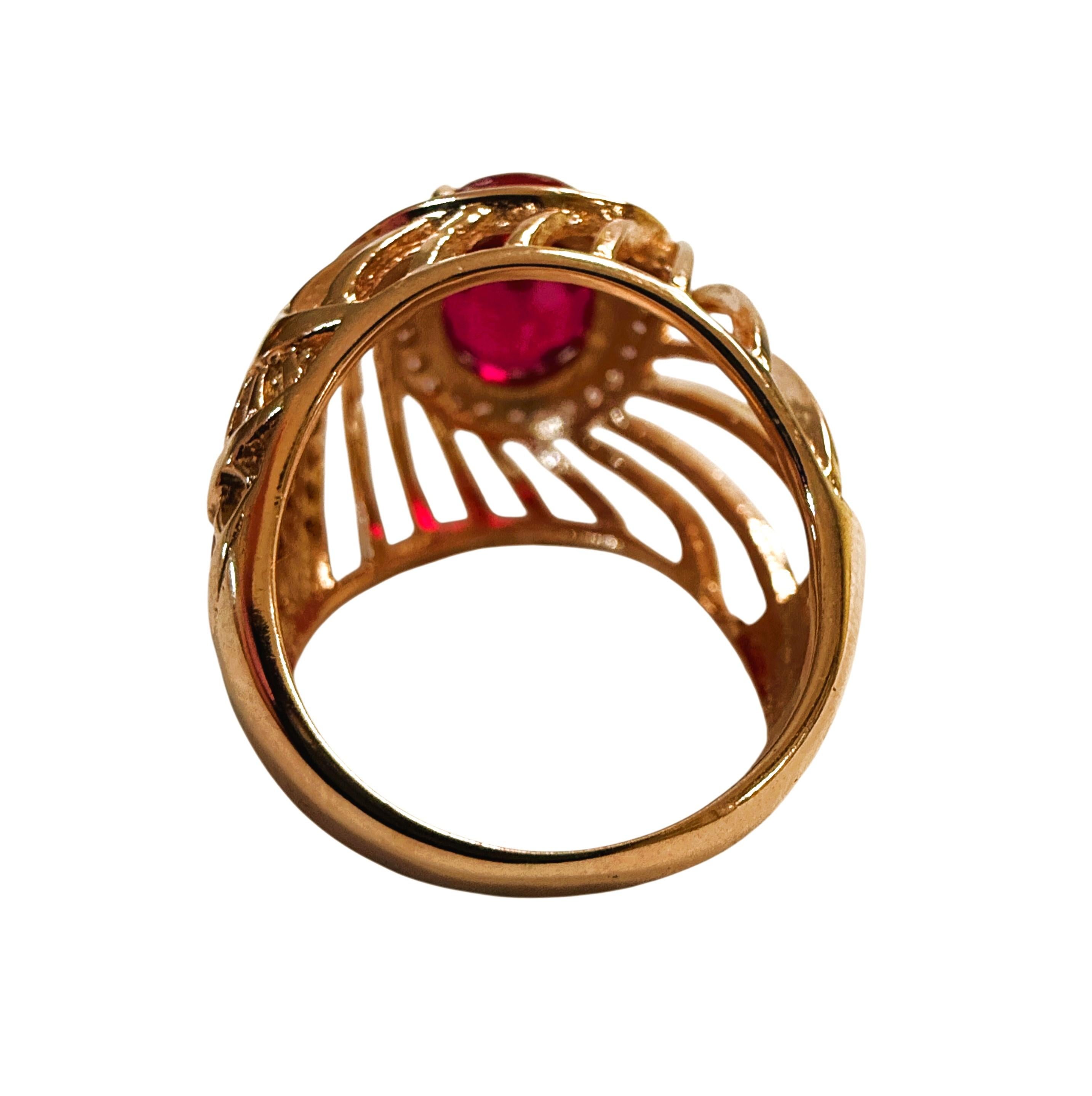 Neu 5,07 Karat Roter Saphir & Diamantschliff Saphir R Gold PLSterling Silber Ring (Ovalschliff) im Angebot