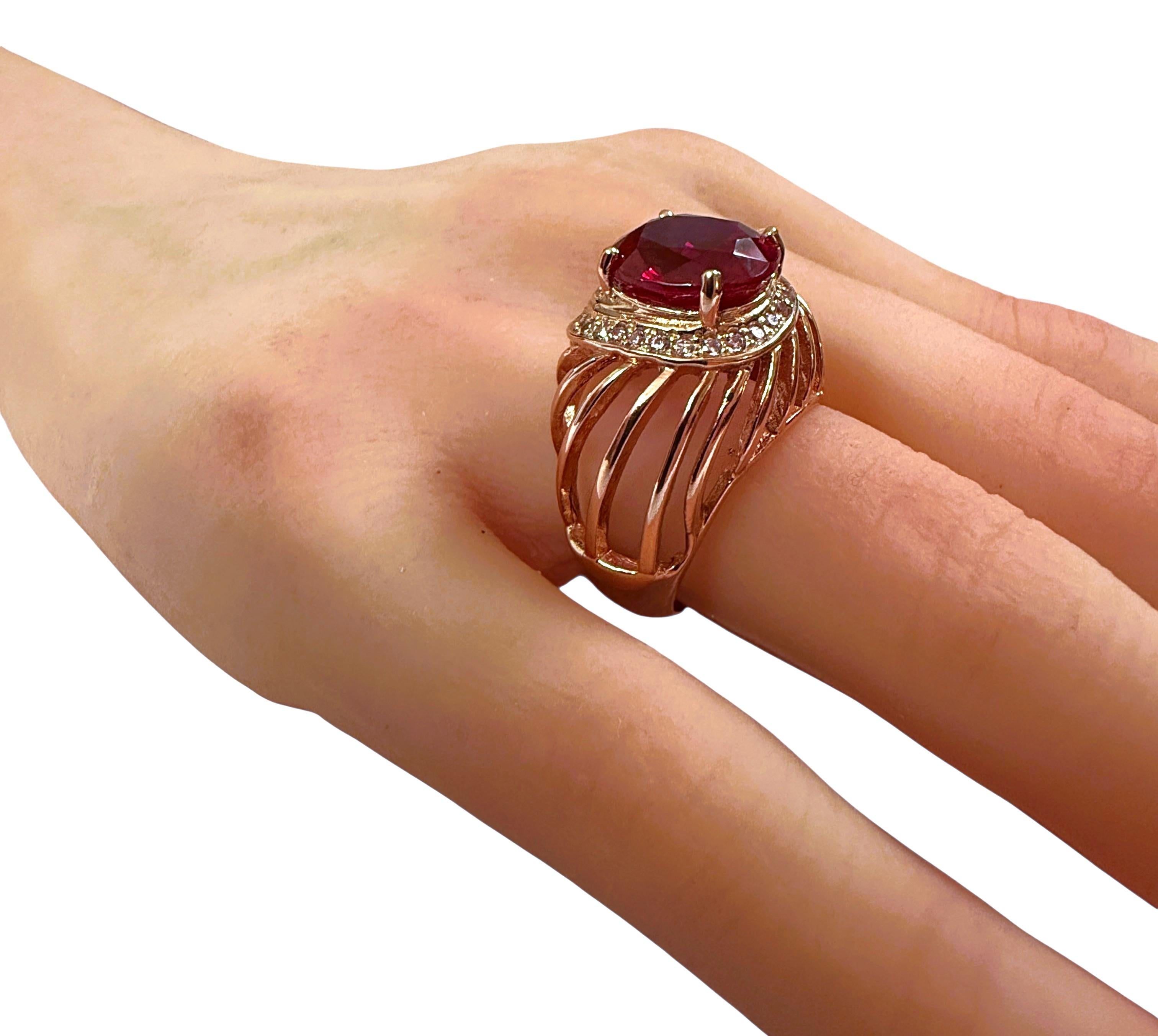 Neu 5,07 Karat Roter Saphir & Diamantschliff Saphir R Gold PLSterling Silber Ring im Angebot 1