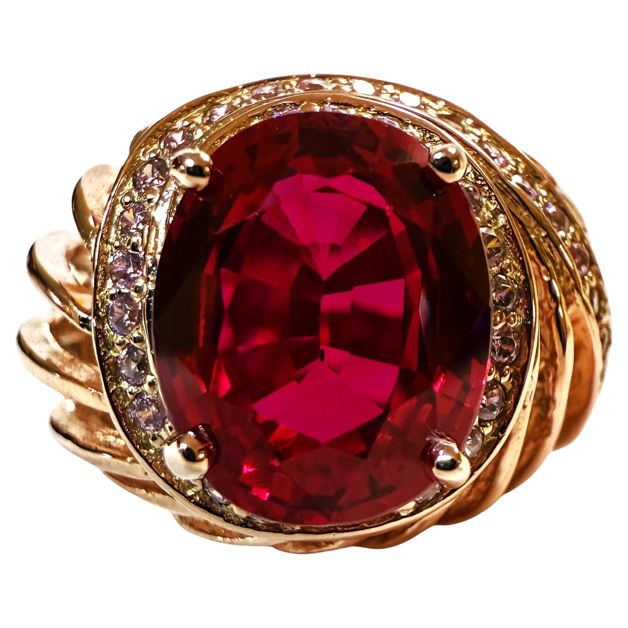 Neu 5,07 Karat Roter Saphir & Diamantschliff Saphir R Gold PLSterling Silber Ring im Angebot
