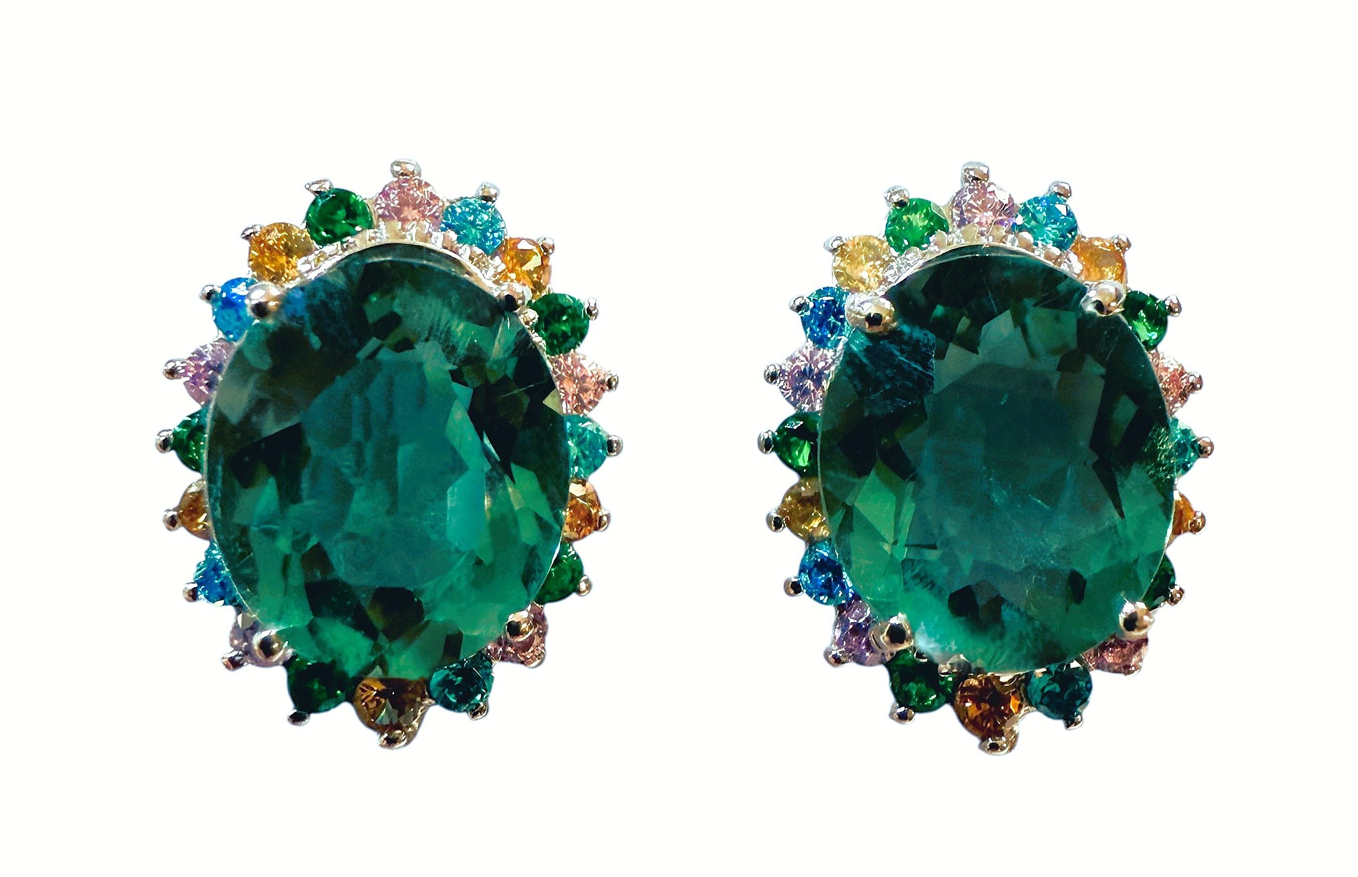 Neu 5,08 Karat Blauer Grüner Turmalin & Saphir mit Diamantschliff Sterling-Ohrringe Damen im Angebot