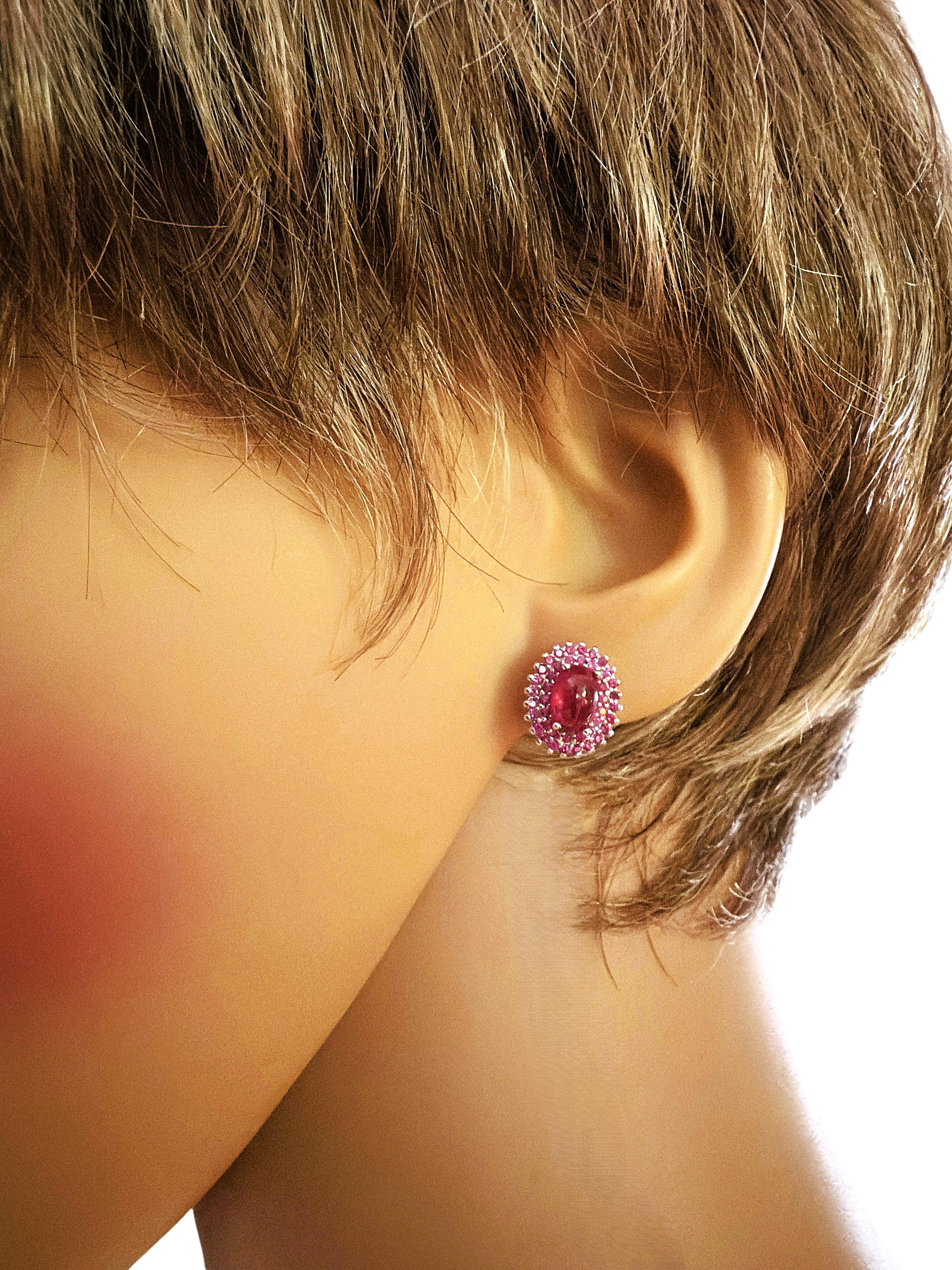 Art déco New 5.08 Carat Red Ruby & Emerald Yellow Gold PL Sterling Ruby Earrings en vente