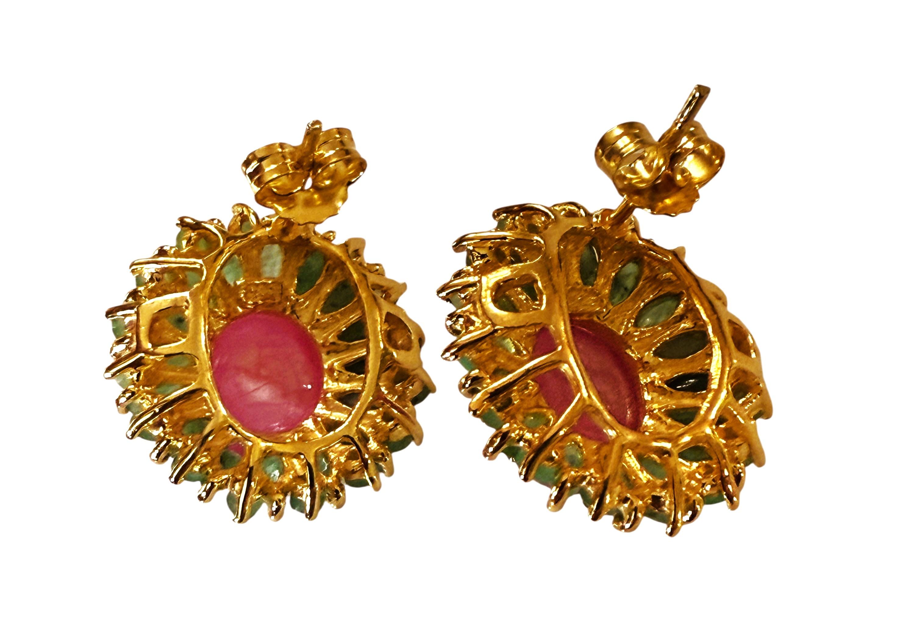 New 5.08 Carat Red Ruby & Emerald Yellow Gold PL Sterling Ruby Earrings Neuf - En vente à Eagan, MN