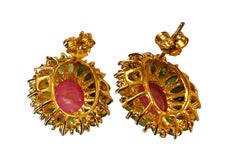 New 5.08 Carat Red Ruby & Emerald Yellow Gold PL Sterling Earrings