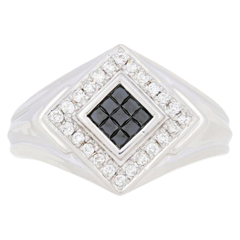 For Sale:  New .50ctw Princess Cut Composite Diamond Ring, Silver Black & White Halo