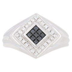 Neu .50ctw Prinzessinnenschliff Composite Diamantring, Silber Schwarz-Weiß-Halo mit schwarzem und weißem Halo