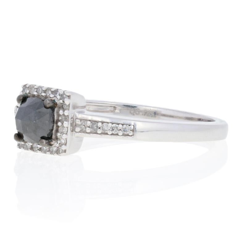 For Sale:  New .50ctw Rose Cut Black & White Diamond Ring, Sterling Silver Square Halo 2