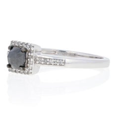 New .50ctw Rose Cut Black & White Diamond Ring, Sterling Silver Square Halo