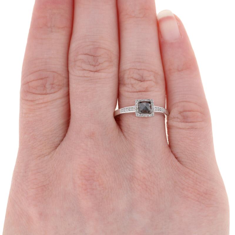 For Sale:  New .50ctw Rose Cut Black & White Diamond Ring, Sterling Silver Square Halo 3