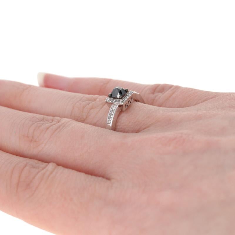 New .50ctw Rose Cut Black & White Diamond Ring, Sterling Silver Square Halo In New Condition For Sale In Greensboro, NC