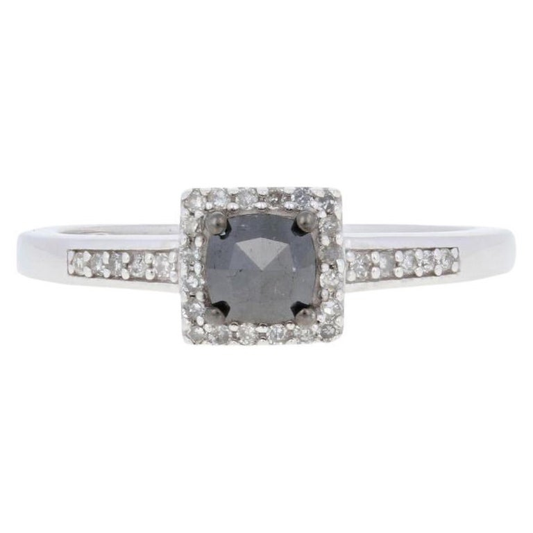 Nuovo anello con diamanti bianchi e neri taglio rosa da 0,50 ct, aureola quadrata in argento sterling in vendita