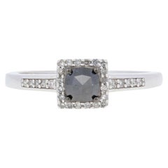 New .50ctw Rose Cut Black & White Diamond Ring, Sterling Silver Square Halo