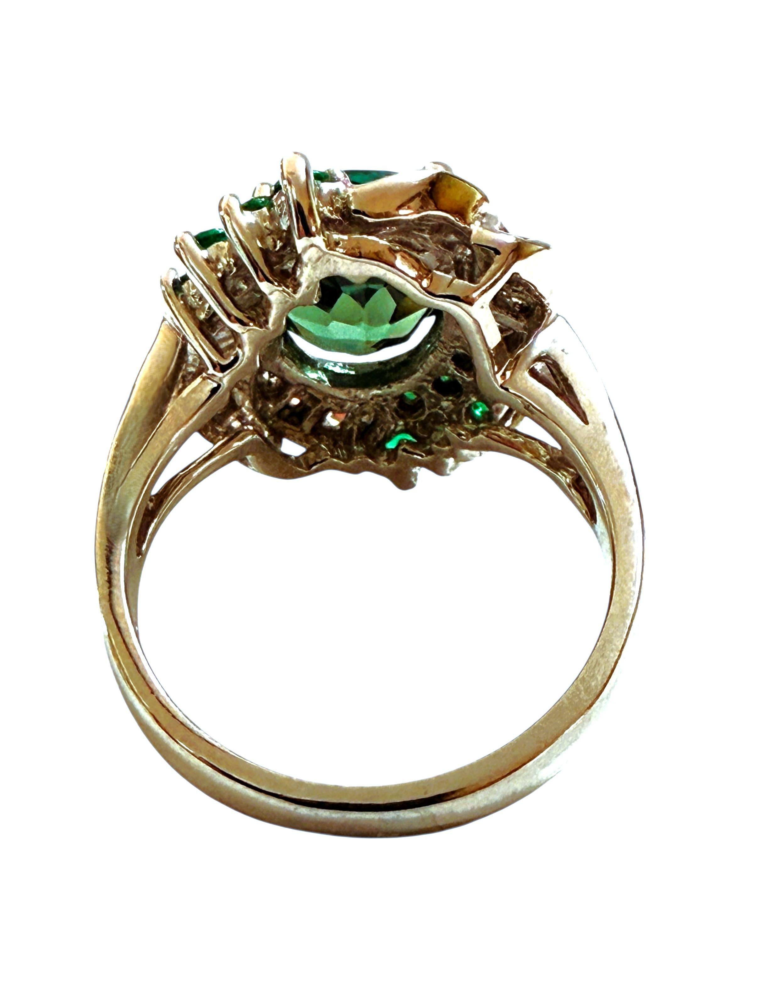 Neu 5.12 Karat Grüner Turmalin & Diamantschliff Tsavorit Sterling Ring (Ovalschliff) im Angebot