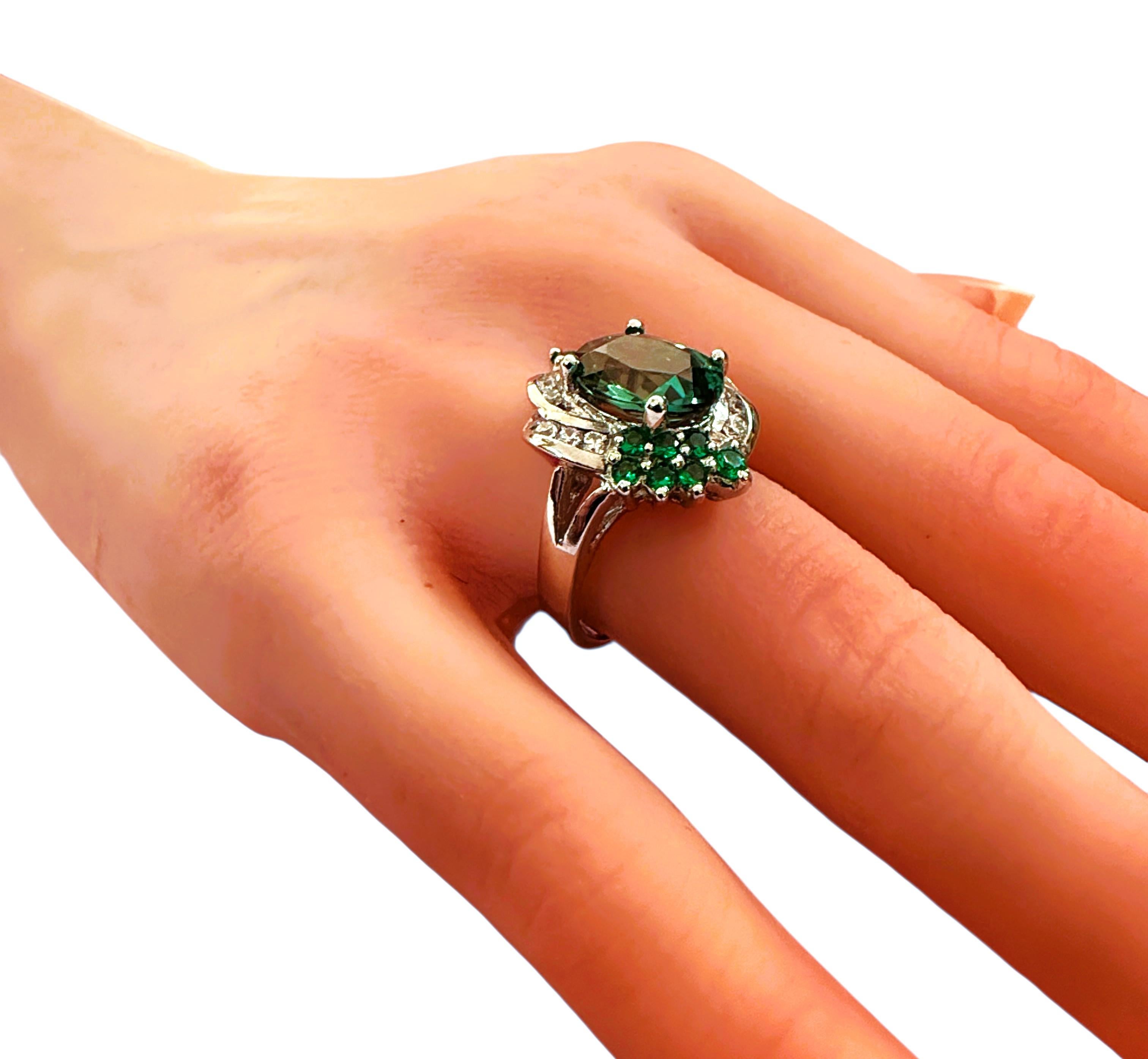 Neu 5.12 Karat Grüner Turmalin & Diamantschliff Tsavorit Sterling Ring im Angebot 1