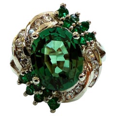 Neu 5.12 Karat Grüner Turmalin & Diamantschliff Tsavorit Sterling Ring