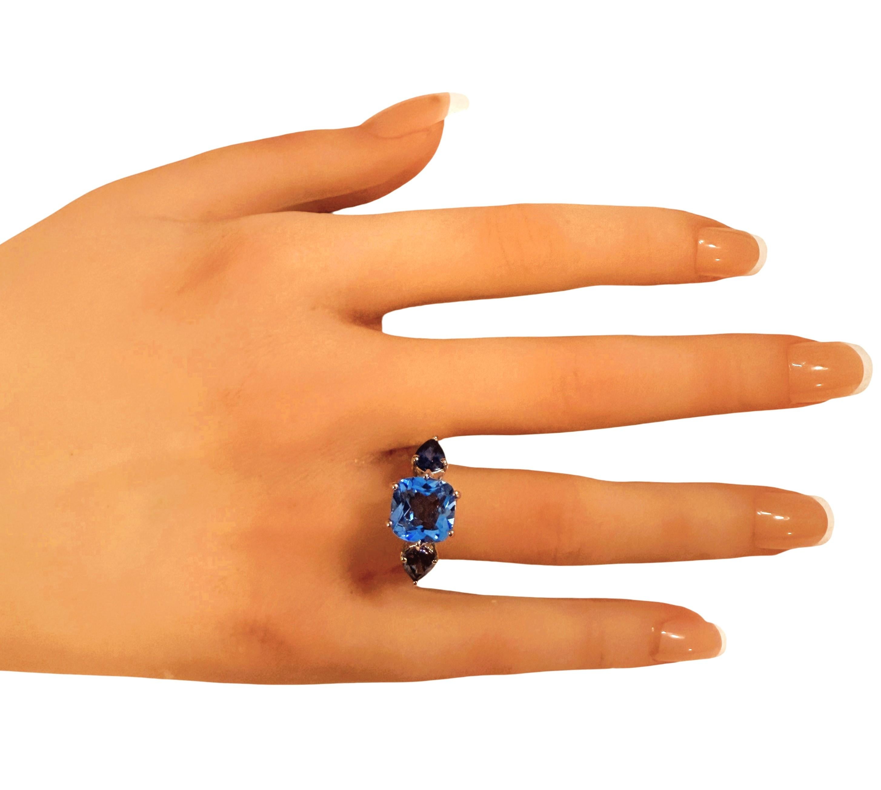Neu 5,12 Karat Schweizer Blautopas & Saphir Sterling Ring Größe 6 (Art déco)