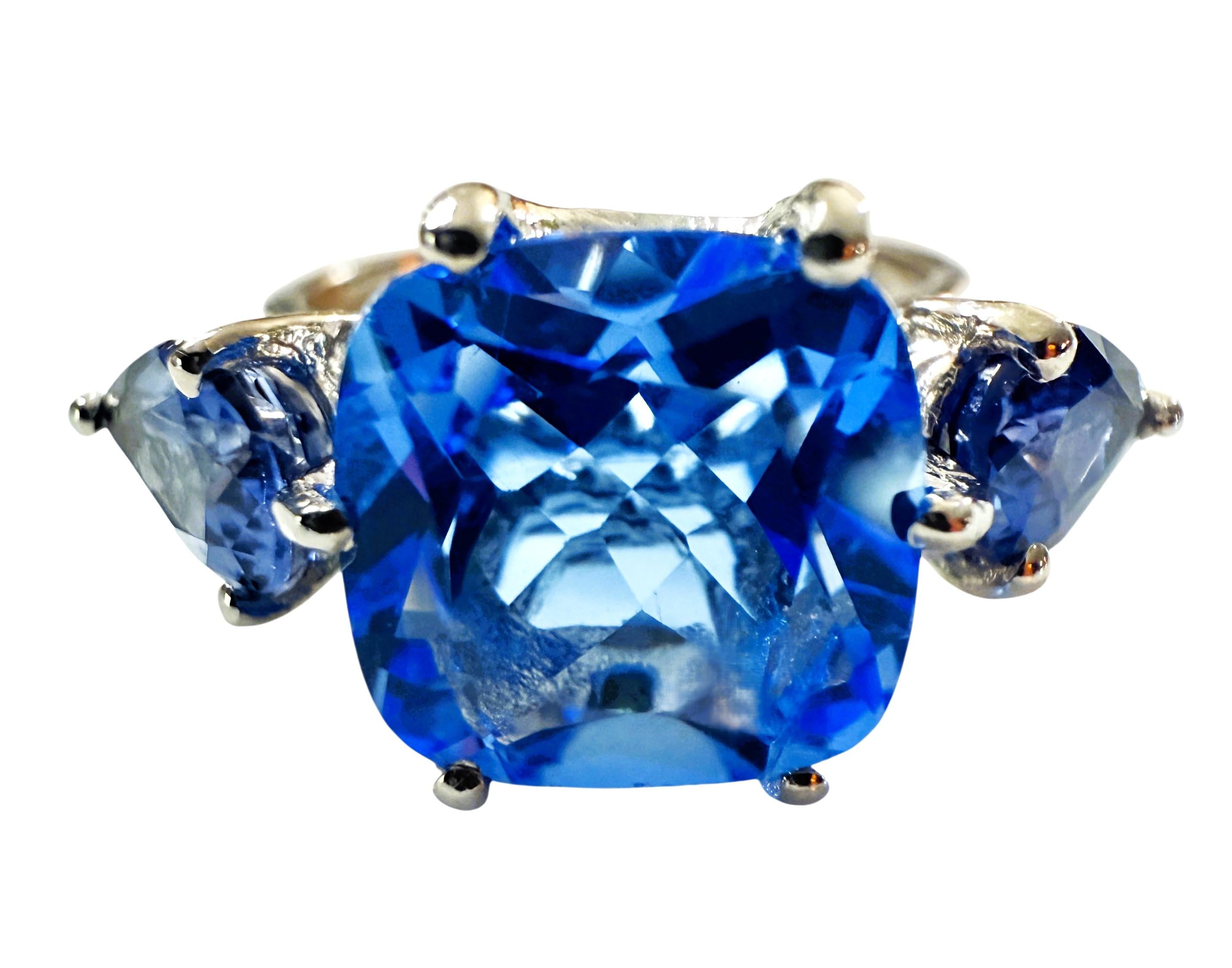 Neu 5,12 Karat Schweizer Blautopas & Saphir Sterling Ring Größe 6 im Zustand „Neu“ in Eagan, MN