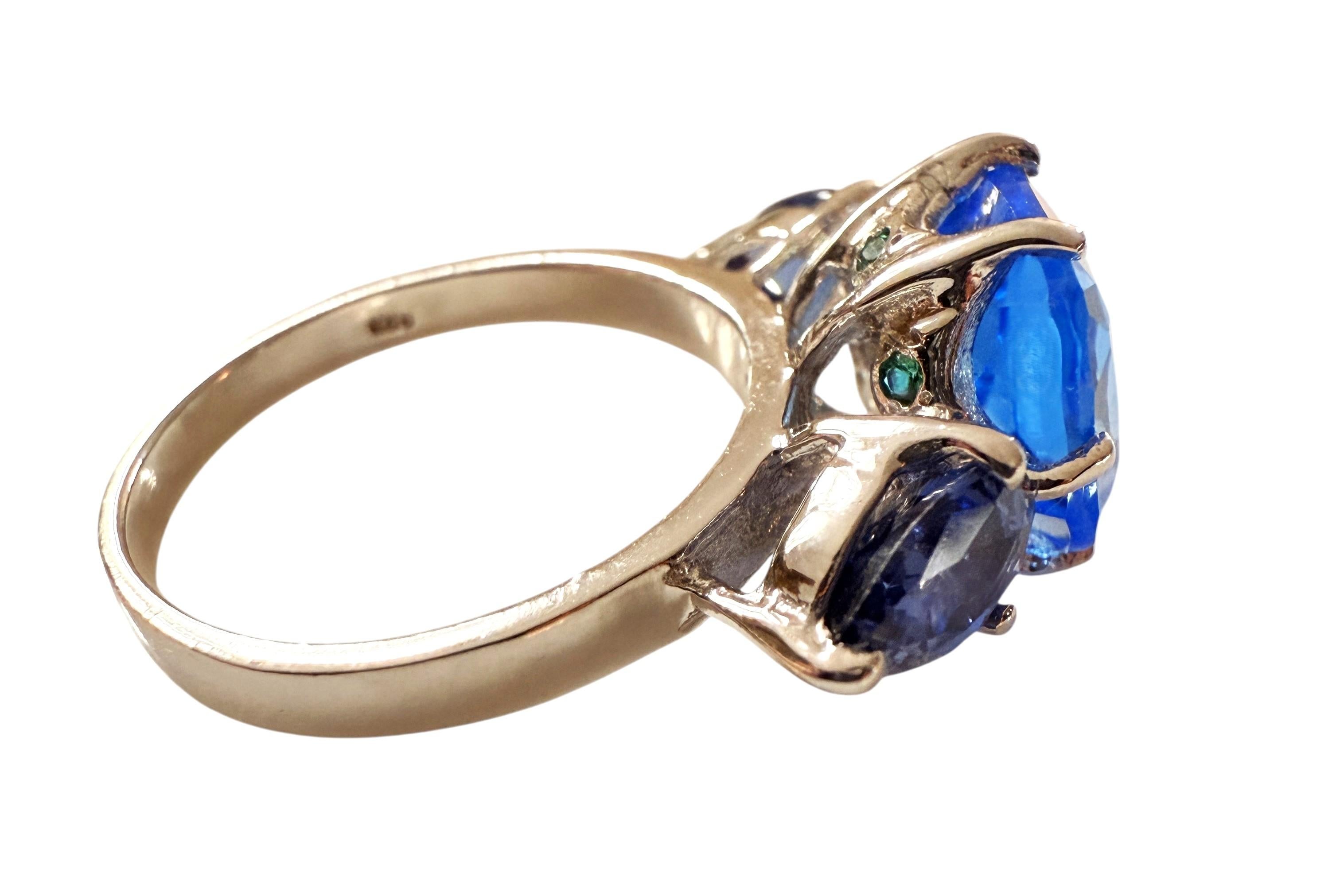 Neu 5,12 Karat Schweizer Blautopas & Saphir Sterling Ring Größe 6 1