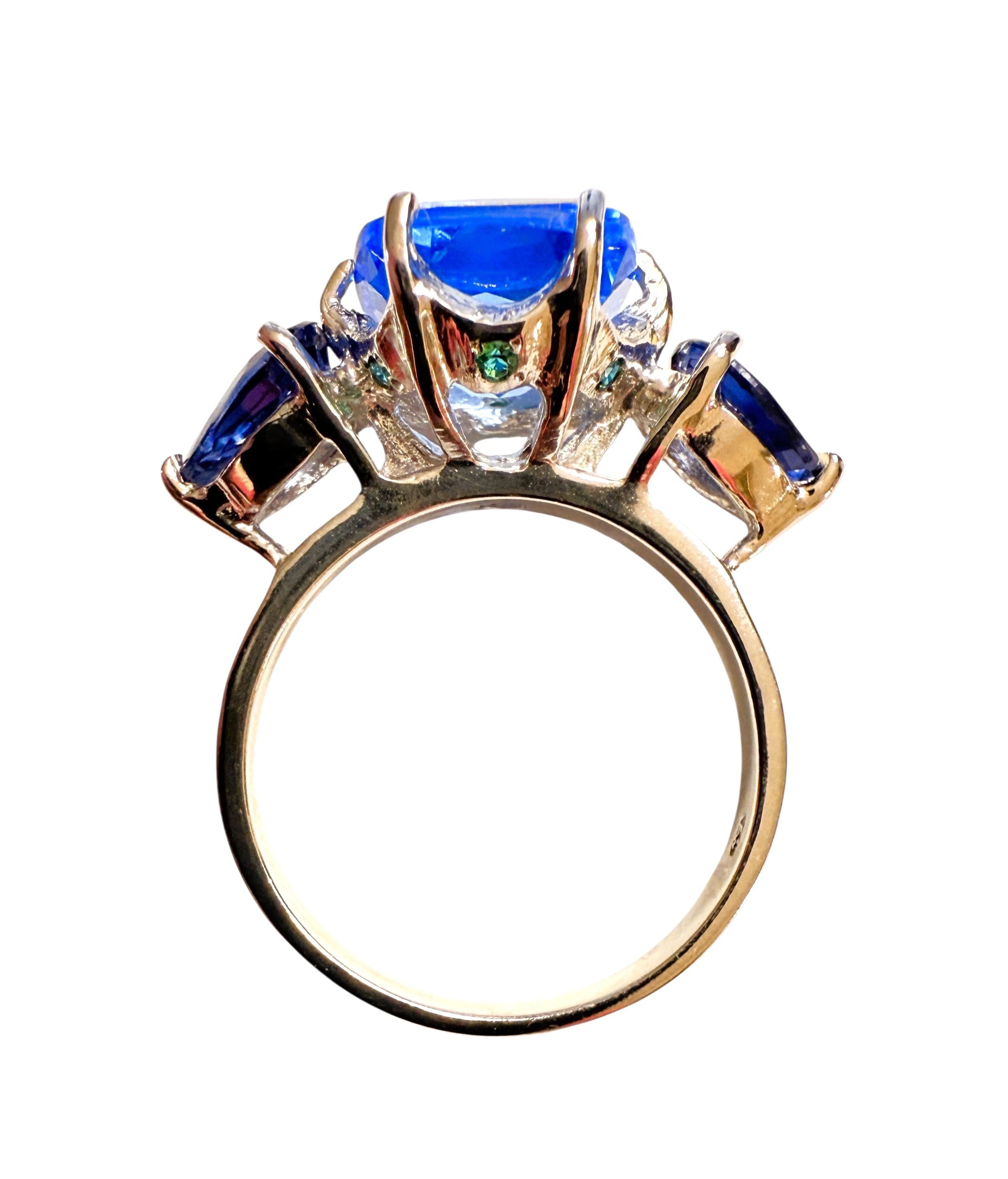 Neu 5,12 Karat Schweizer Blautopas & Saphir Sterling Ring Größe 6 2