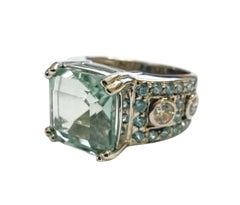 New 5.15 Carat Baguette Aquamarine & Diamond Cut Sapphire Ring Size 6