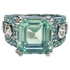 New 5.15 Carat Baguette Aquamarine & Diamond Cut Sapphire Ring Size 6
