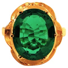 New 5.15 Carat Fancy Cut Tsavorite Garnet Yellow Gold PL Sterling Ring