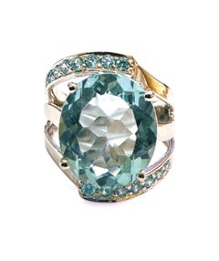 Nuovo anello da 5,20 carati con acquamarina taglio ovale e zaffiro taglio diamante, misura 6,25