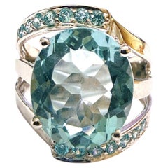 Nuovo anello da 5,20 carati con acquamarina taglio ovale e zaffiro taglio diamante, misura 6,25