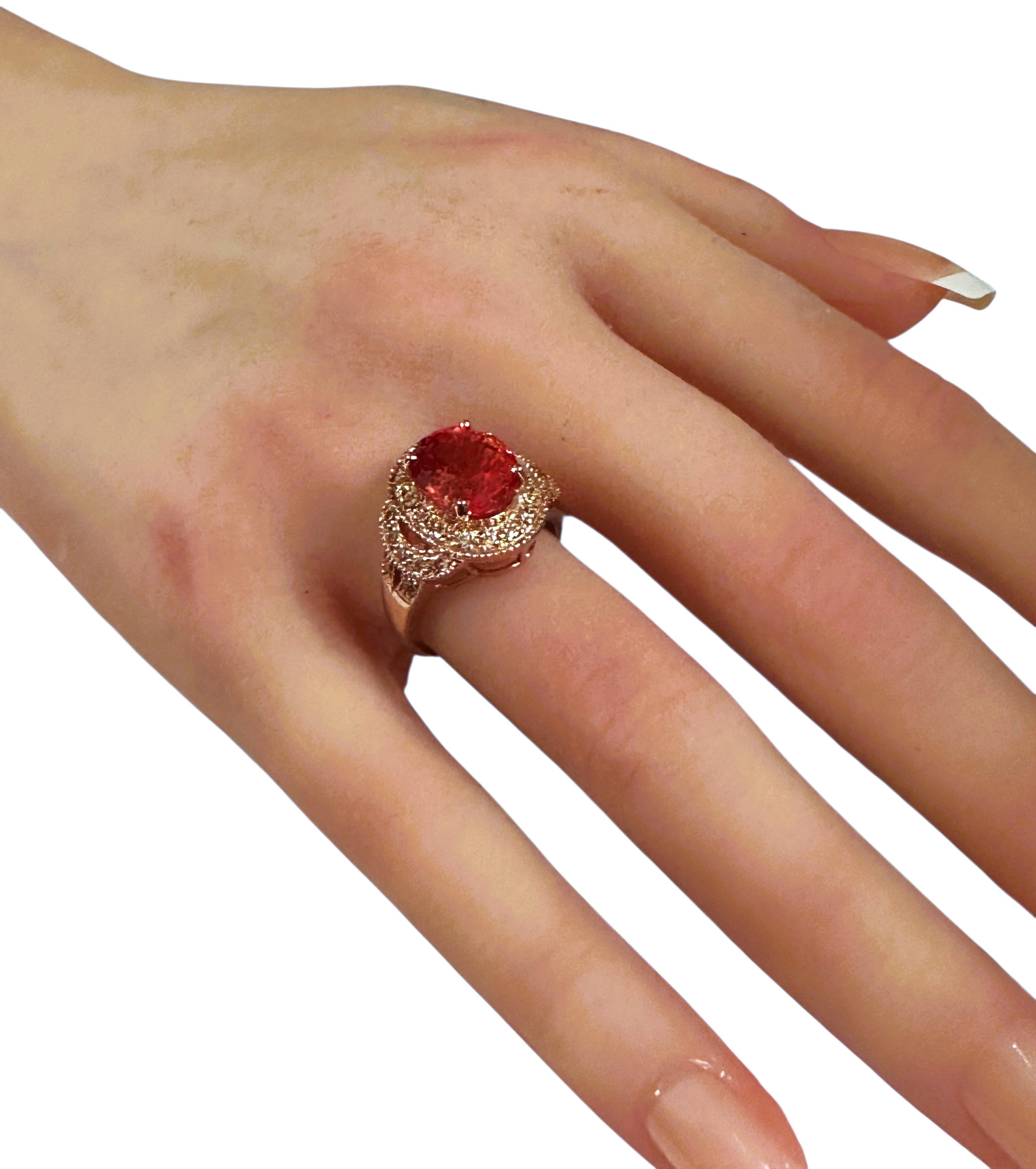 New 5.20 Carat Padparadscha & Diamond Cut Sapphire R Gold Pl Sterling Ring in vendita 4
