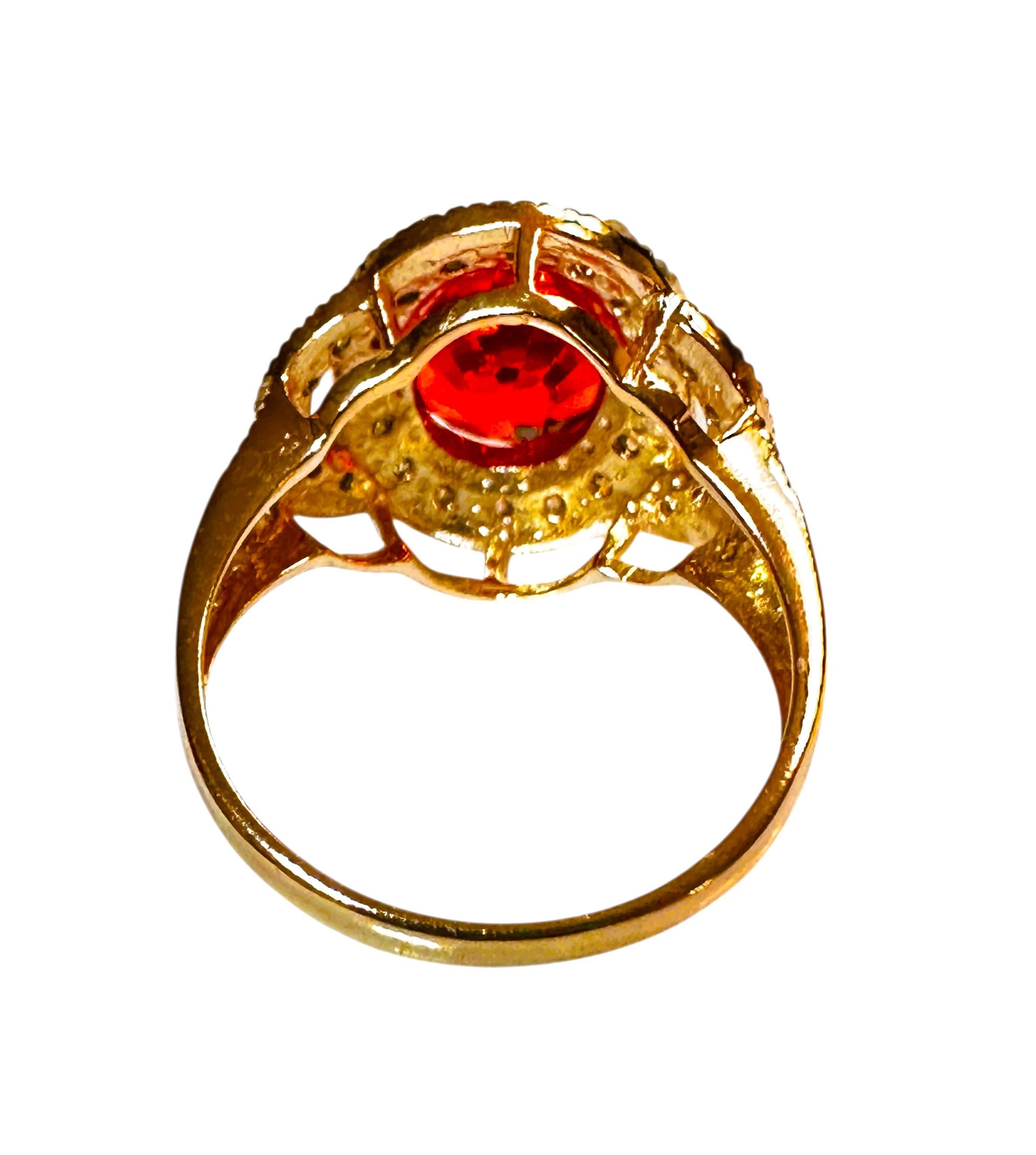 Taglio ovale New 5.20 Carat Padparadscha & Diamond Cut Sapphire R Gold Pl Sterling Ring in vendita