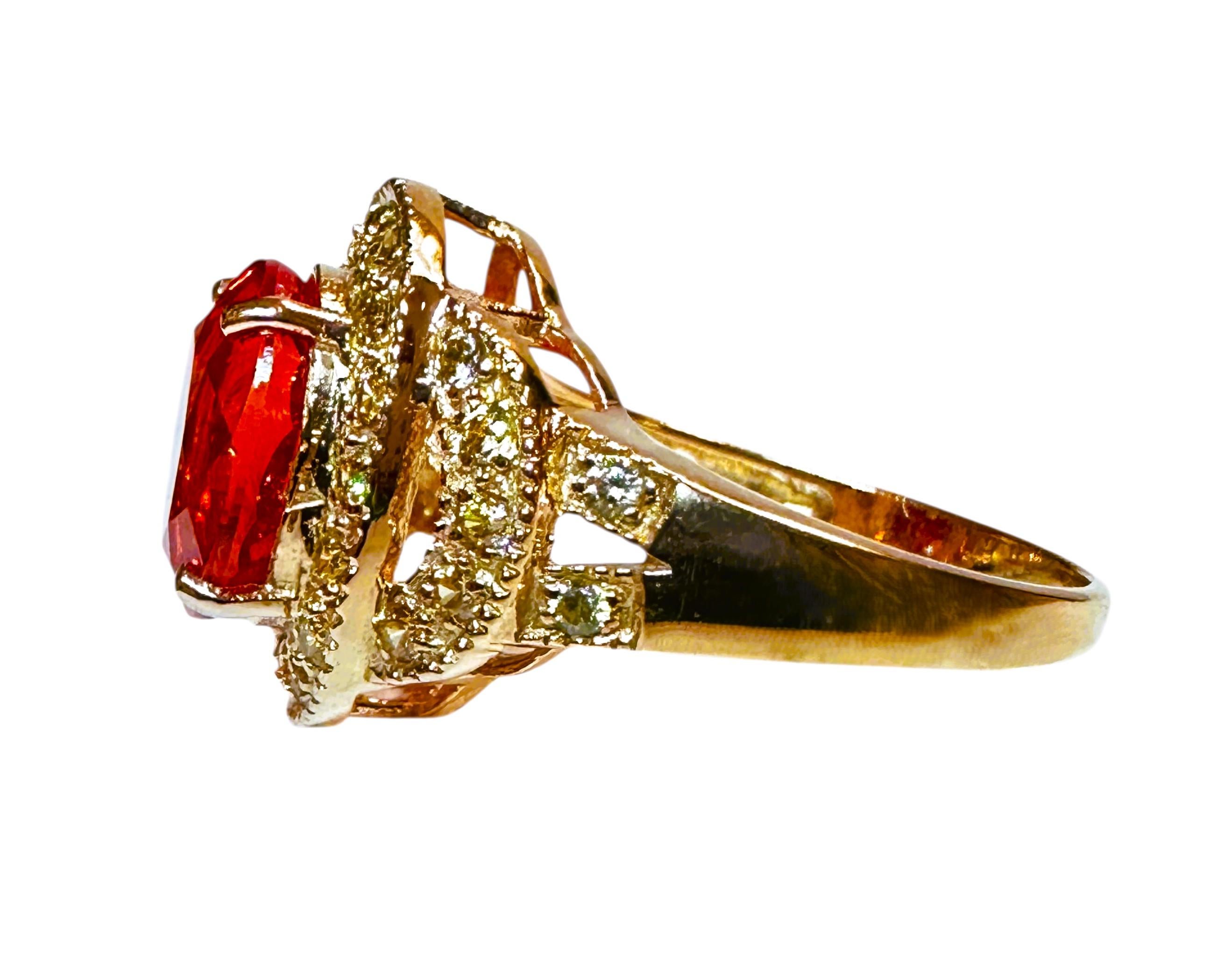 New 5.20 Carat Padparadscha & Diamond Cut Sapphire R Gold Pl Sterling Ring In condizioni Nuovo in vendita a Eagan, MN