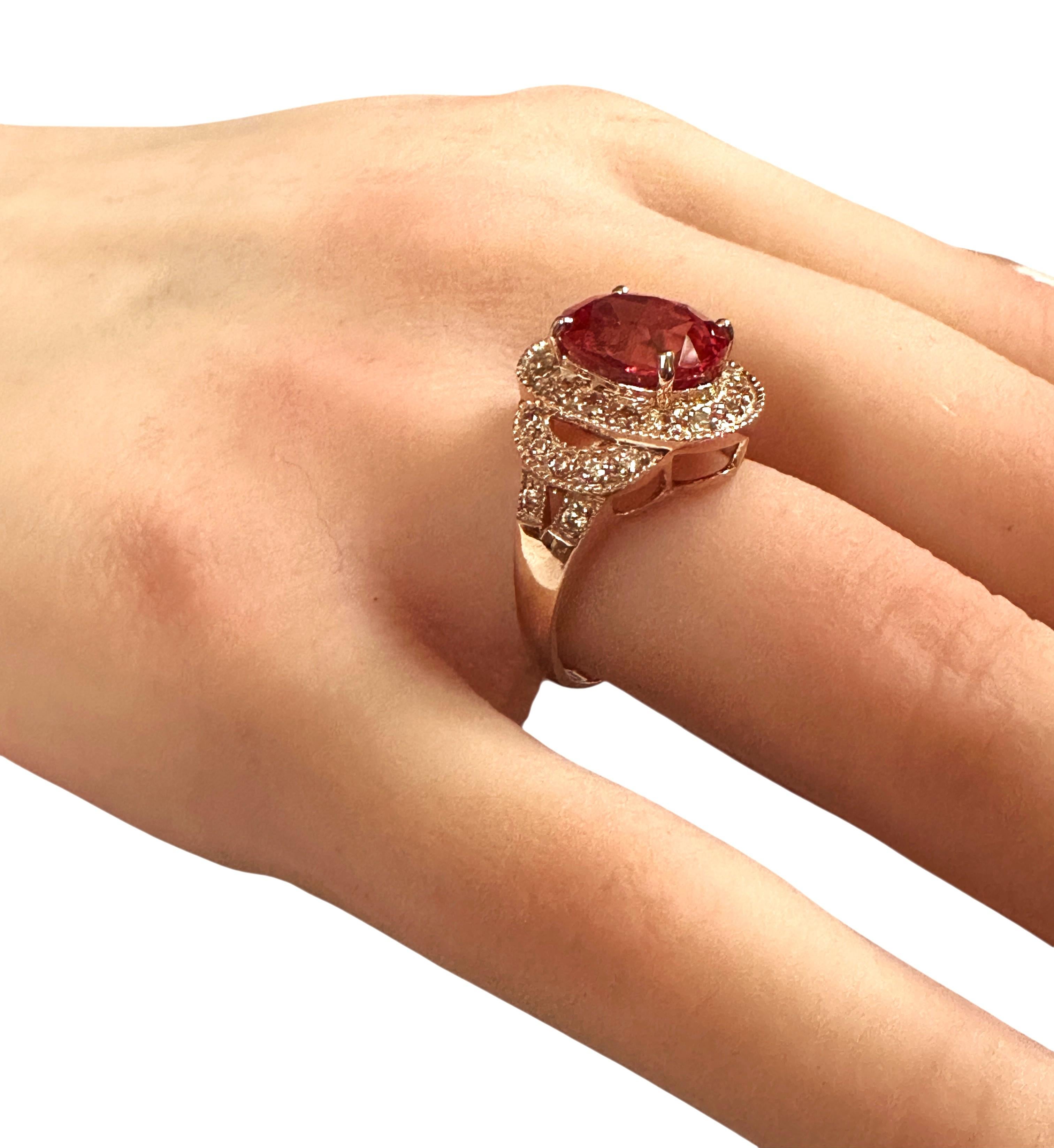 New 5.20 Carat Padparadscha & Diamond Cut Sapphire R Gold Pl Sterling Ring in vendita 1