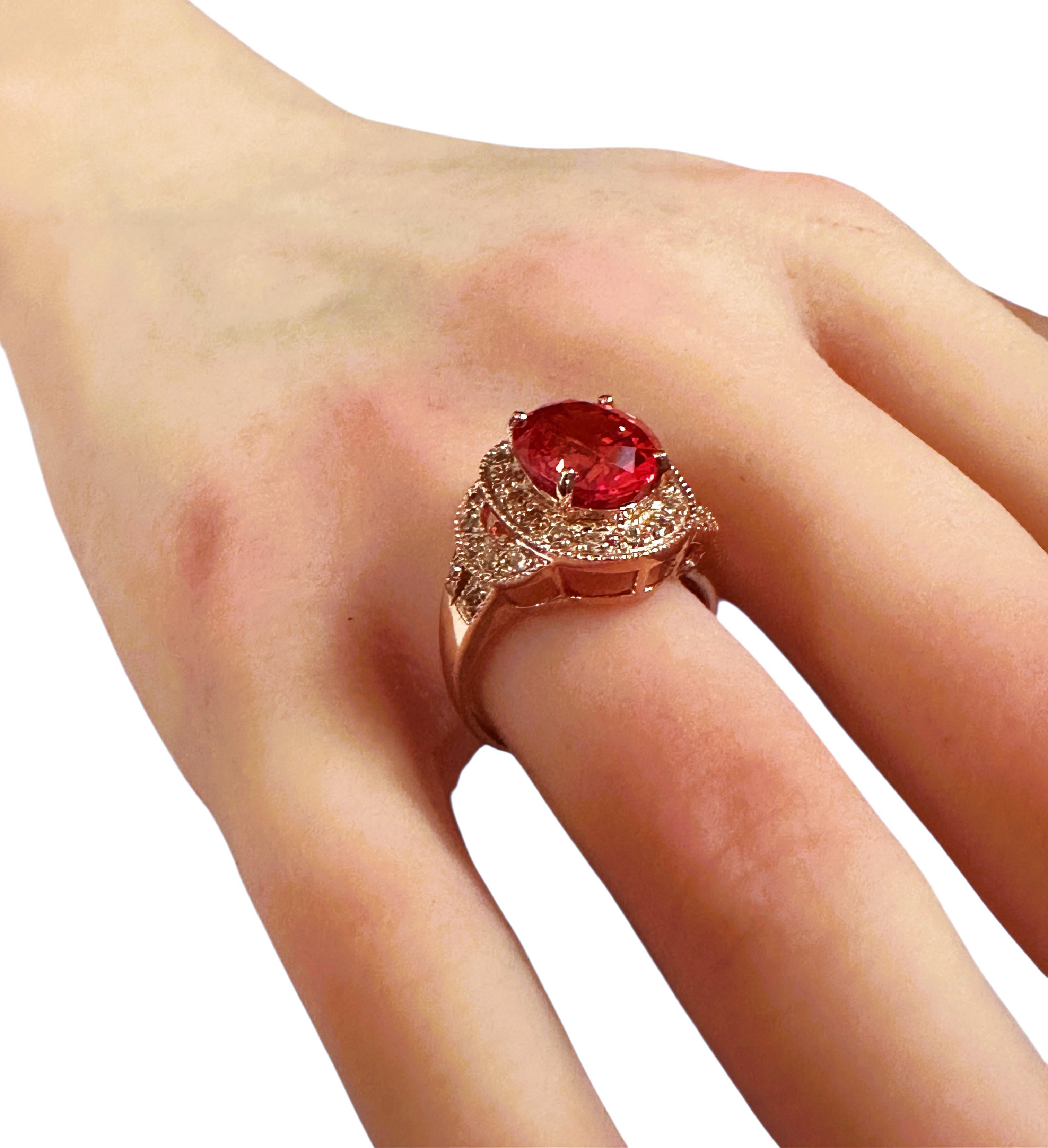 New 5.20 Carat Padparadscha & Diamond Cut Sapphire R Gold Pl Sterling Ring in vendita 2