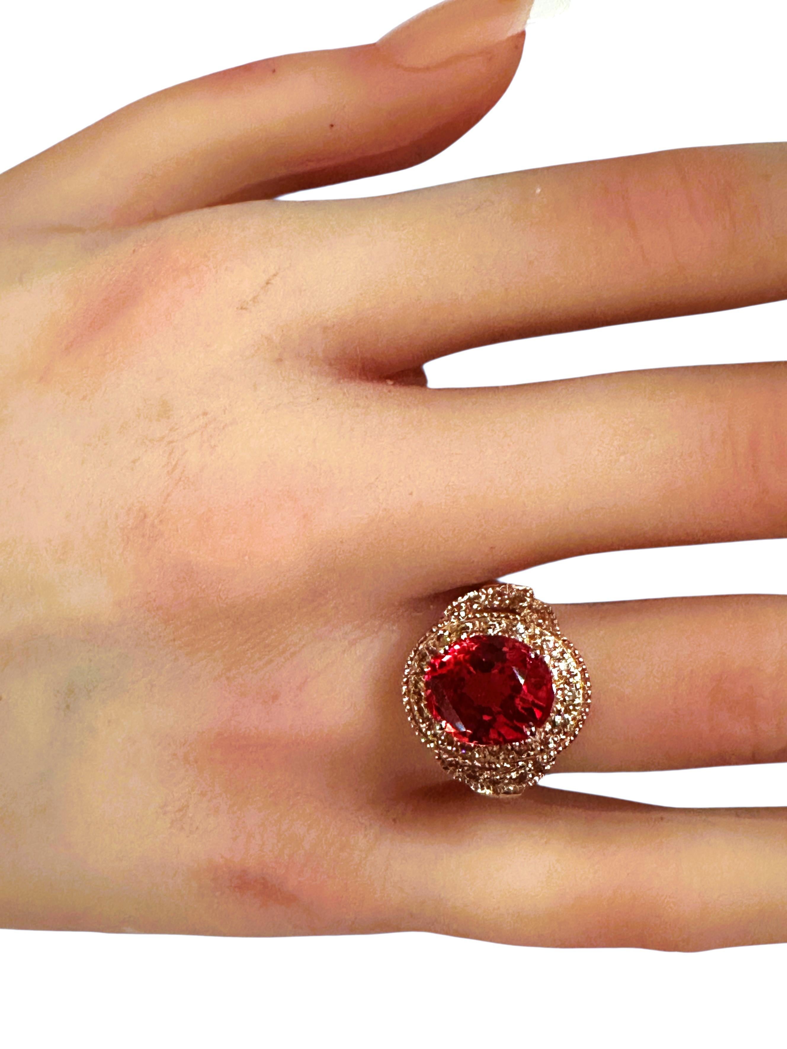 New 5.20 Carat Padparadscha & Diamond Cut Sapphire R Gold Pl Sterling Ring in vendita 3