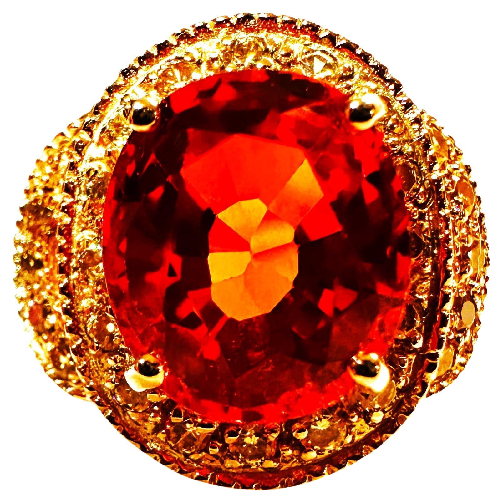 New 5.20 Carat Padparadscha & Diamond Cut Sapphire R Gold Pl Sterling Ring